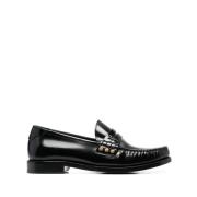 Zwarte Leren Penny-Slot Loafers Saint Laurent , Black , Dames