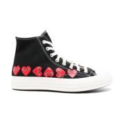 Zwarte Canvas Hart Print Sneakers Comme des Garçons , Black , Heren