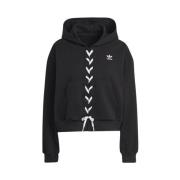 Cropped hoodie met veterdetails Adidas , Black , Dames