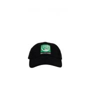 Zwarte katoenen pet met groen logo embleem Balenciaga , Black , Heren