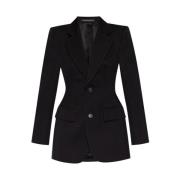 Zwarte Wollen Blazer met Revers Balenciaga , Black , Dames