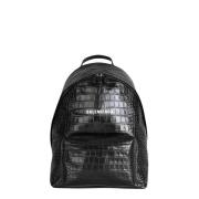 Zwarte leren rugzak met krokodillenprint Balenciaga , Black , Unisex