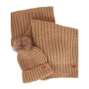 Gebreide Pom Pom Beanie en Sjaal Set Barbour , Brown , Dames