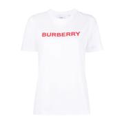 Witte Katoenen T-shirt met Logo Print voor Dames Burberry , White , Da...
