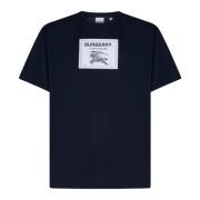 Heren Ribgebreide Crewneck T-Shirt Burberry , Blue , Heren