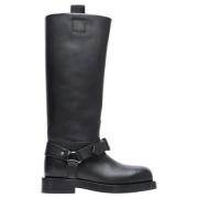 Italiaanse Leren Hoge Laarzen Burberry , Black , Dames