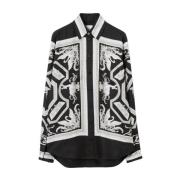 Zijden shirt met beeldhouwprint Burberry , Black , Dames