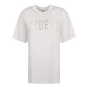 Dames Katoenen T-Shirt met Verfijnd Ontwerp Burberry , White , Dames