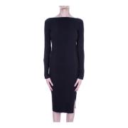 Zwarte Jurk met Zijdelingse Split en Logo Calvin Klein , Black , Dames