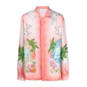 Roze Paix et Amour Zijden Shirt Casablanca , Multicolor , Heren
