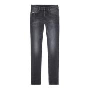 Slim-Fit Zwarte Stretch Jeans Diesel , Black , Heren