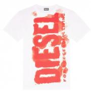 Kliek Wit Tee Shirt met Vet Verticaal Opschrift Diesel , White , Heren