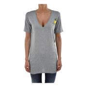 Lang Grijs Katoenen Logo T-Shirt voor Dames Dsquared2 , Gray , Dames