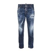 Marineblauwe Slim-Fit Cropped Jeans Dsquared2 , Blue , Dames