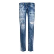 Slim-Fit Blauwe Jeans met Logo Label en Leren Band Dsquared2 , Blue , ...