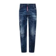 Slim Fit Medium Denim Jeans met Distressed Detail Dsquared2 , Blue , H...