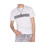 Contrasterend Logo Print Crew Neck T-Shirt Dsquared2 , White , Heren