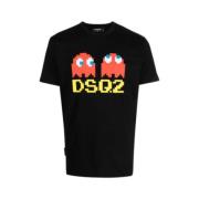 Zwarte katoenen T-shirt met bedrukt logo Dsquared2 , Black , Heren