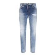 Skinny Denim Jeans met Logo Detail Dsquared2 , Blue , Heren