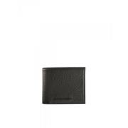 Gehamerde Leren Portemonnee met Logo Opdruk Emporio Armani , Black , H...