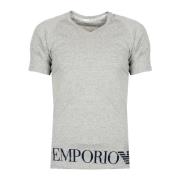 Aansluitend V-Hals T-Shirt met Merkprint Emporio Armani , Gray , Heren