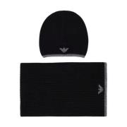 Luxe Zwart Grijs Beanie+Scarf Set met Logo Emporio Armani , Black , He...