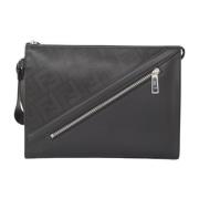 Stijlvolle Zwarte Leren Clutch Fendi , Black , Heren