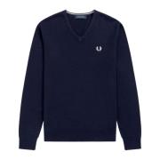 Klassieke Blauwe V-hals Trui Fred Perry , Blue , Heren