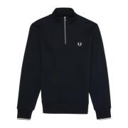 Navy Half Zip Sweatshirt met Strepen op de Rug Fred Perry , Blue , Her...