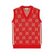 GG jacquard gebreid vest Gucci , Red , Heren