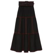 top-stitch midi rok Gucci , Black , Dames