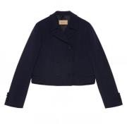 Marineblauwe Mohair Cropped Jas Gucci , Blue , Dames