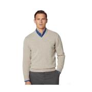 Wollen V-hals Trui met Ribdetails Hackett , Brown , Heren