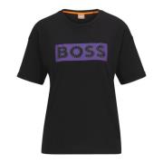 Slim Fit Katoenen T-Shirt met Versierd Logo Hugo Boss , Black , Dames