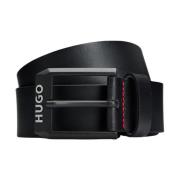 Gelio Zwart Leren Riem met Mat Zwart Logo Gesp Hugo Boss , Black , Her...