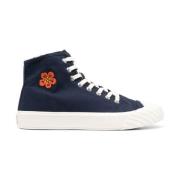 Middernachtblauwe Bloemenprint Hoge Sneakers Kenzo , Blue , Heren