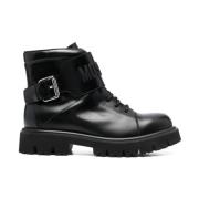 Logo-Ingelegde Leren Veterschoenen Moschino , Black , Heren