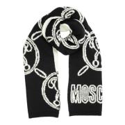 Logo Patroon Wollen Sjaal Moschino , Black , Dames