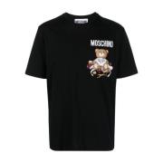 Teddy Bear Print Katoenen T-shirt Moschino , Black , Heren