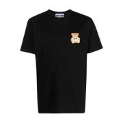 Teddy Bear Logo Geborduurd T-shirt Moschino , Black , Heren
