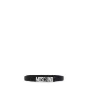 Zwart Leren Riem met Zilveren Logo Moschino , Black , Dames