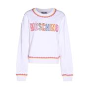 Wit Oranje Sweatshirt met Geborduurd Logo Moschino , White , Dames