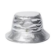 Metallic Bucket Hat met Logo Borduursel Paco Rabanne , Gray , Dames