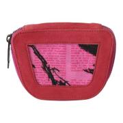 Roze roze suede bedrukte muntenhouder vrouwen stof ritssluiting met ri...