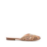 Studded Leather Mules AGL , Brown , Dames