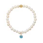 Wristband with White Pearls and Blue Evil Eye Charm Nialaya , White , ...