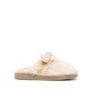 Beige Faux-Fur Slides Suicoke , Beige , Dames