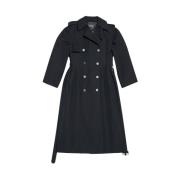 Satin Gabardine Trench Coat Balenciaga , Black , Dames