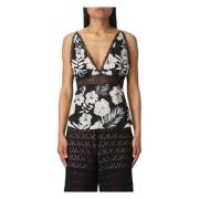 Mouwloze top met bloemenprint Pinko , Black , Dames