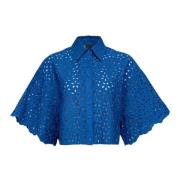 Blauwe Geborduurde Katoenen Crop Shirt Pinko , Blue , Dames